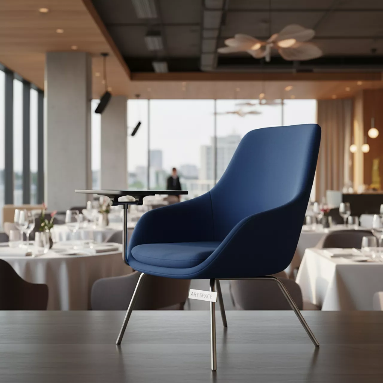 Аренда Стул Venezia на ножках с подлокотниками и столиком голубой в ресторане «Магеллан» — ART SPACE