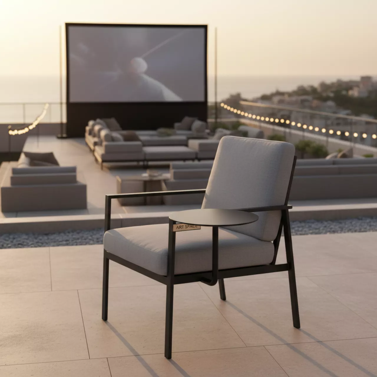 Аренда Стул Venezia с ножками подлокотниками и столиком BLACK серый в Grand Karat Sochi — ART SPACE