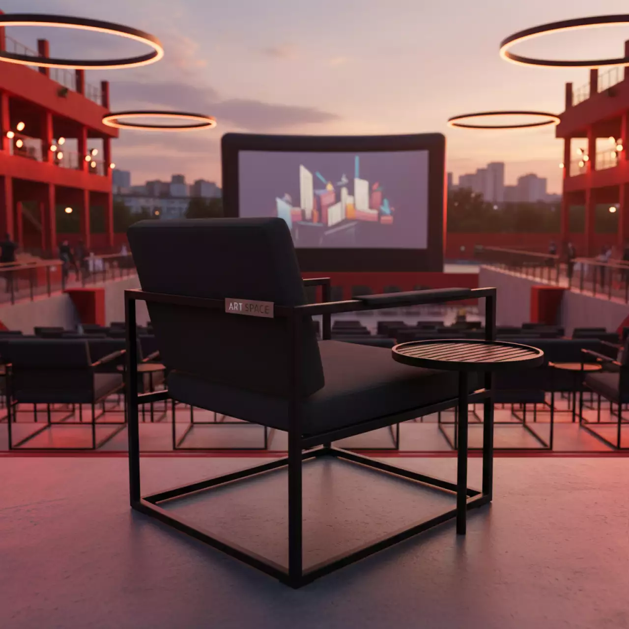 Аренда Стул Venezia с ножками подлокотниками и столиком черный серый в Red Arena — ART SPACE