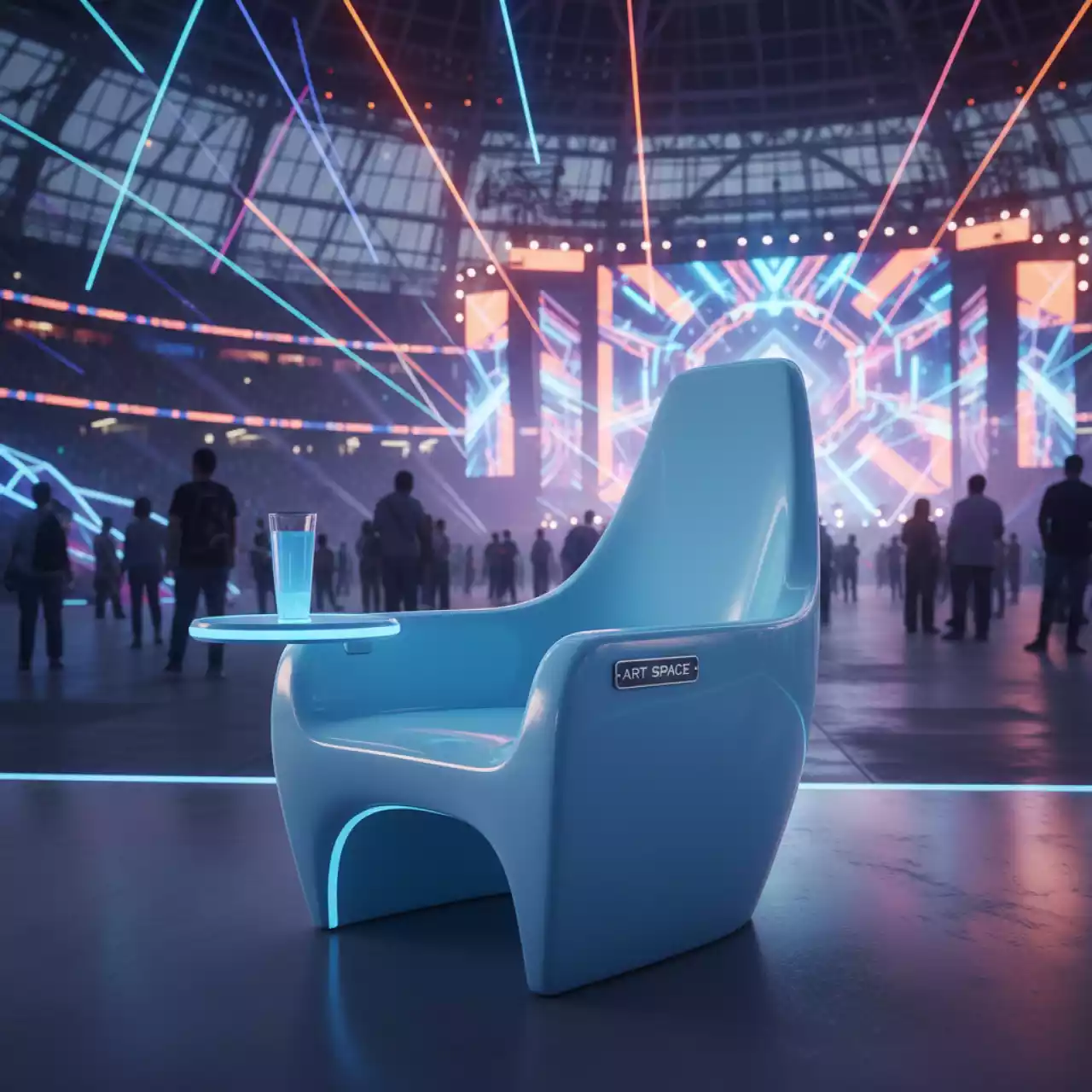 Аренда Стул Venezia с подлокотниками и столиком голубой VK Stadium Sirius — ART SPACE