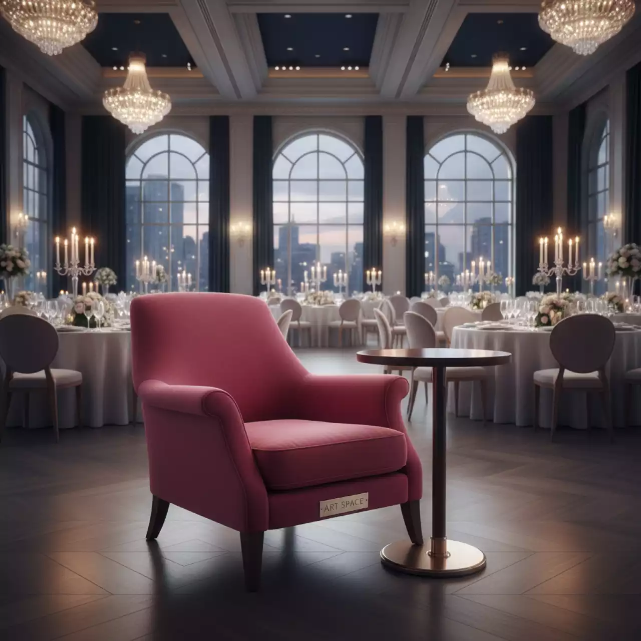 Аренда Стул Venezia с подлокотниками и столиком малиновый в Rodina Grand Hotel & SPA — ART SPACE