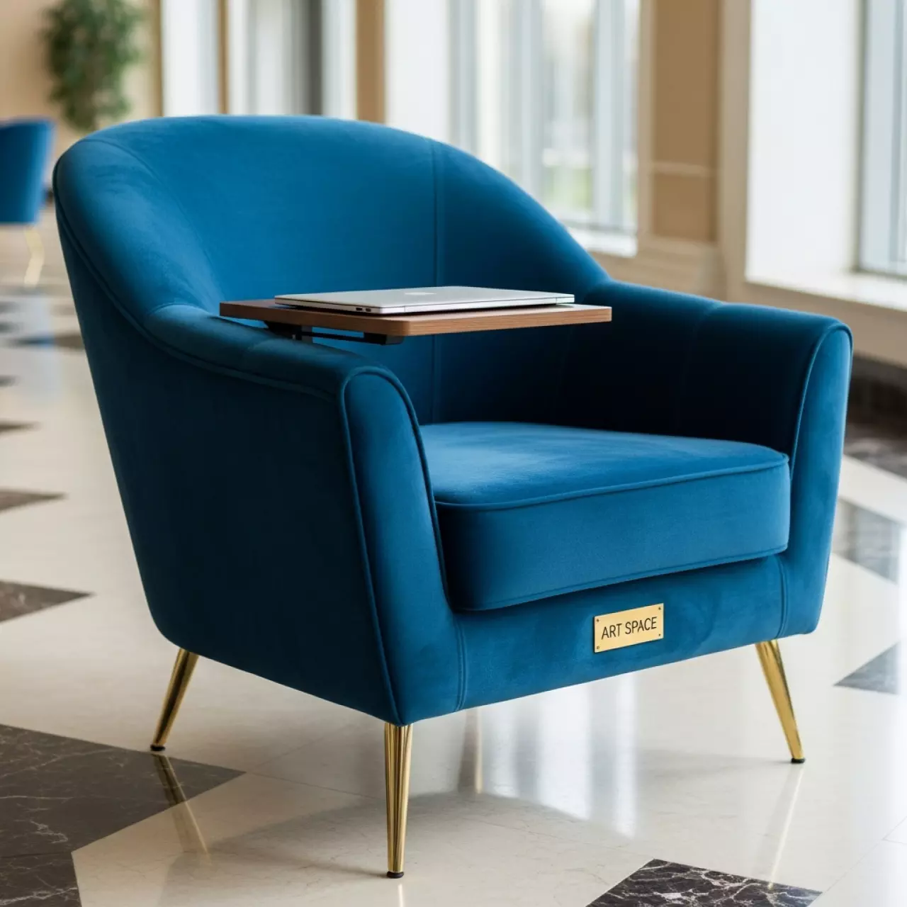 Аренда Стул Venezia с подлокотниками и столиком синий в Karat Resort — ART SPACE