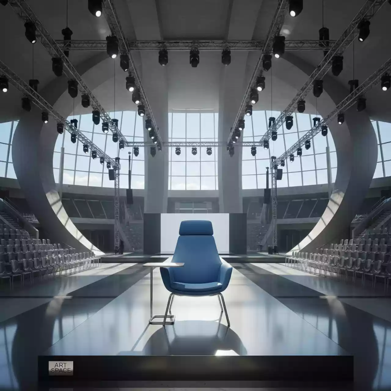 Аренда Стул Venezia с подлокотниками столиком голубой на арене «Фишт» — ART SPACE