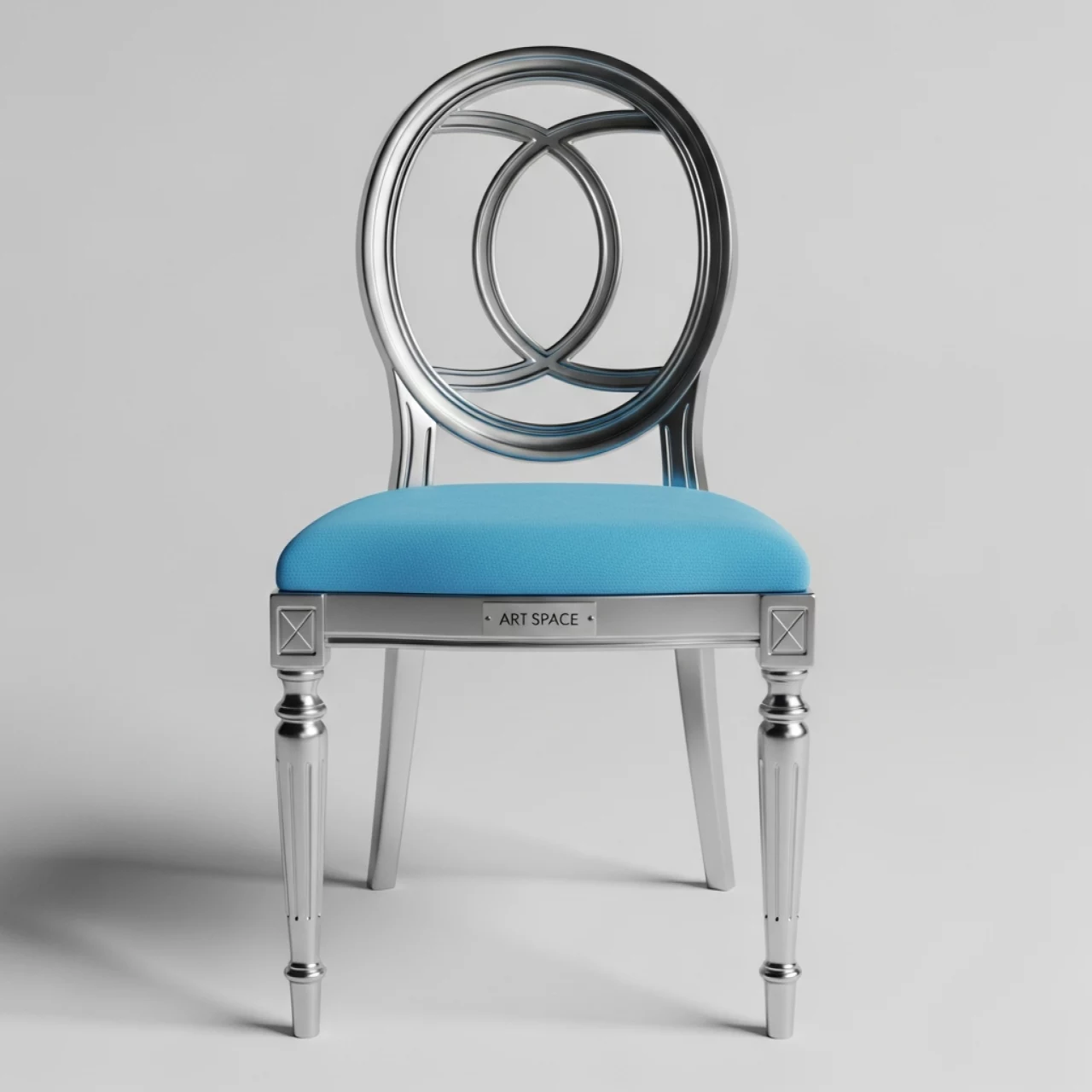 Аренда Стул Версаль серебряный с голубой подушкой на Медальной площади — ART SPACE