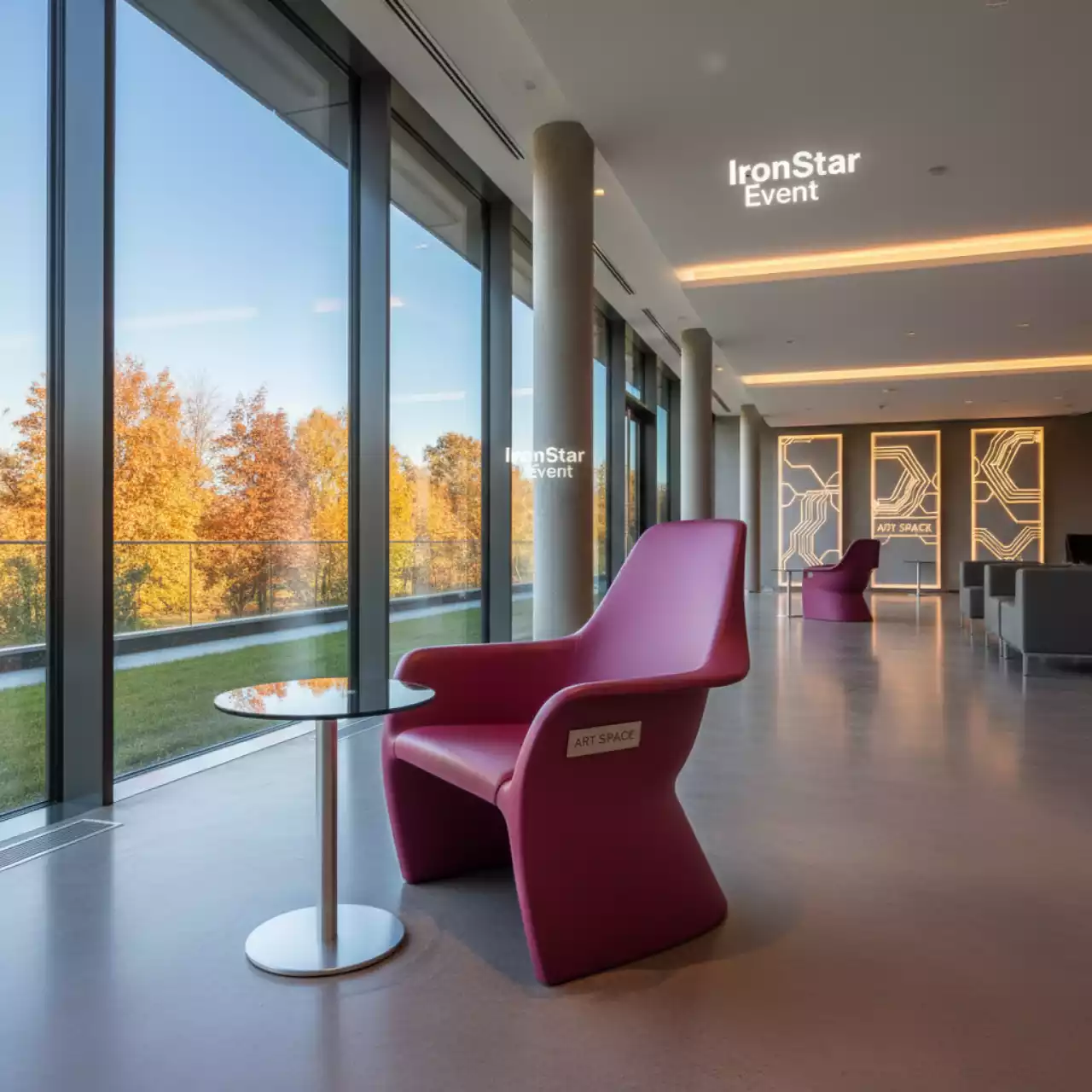 Аренда Стул Vicenza малиновый с подлокотниками и столиком в Mövenpick Hotel — ART SPACE