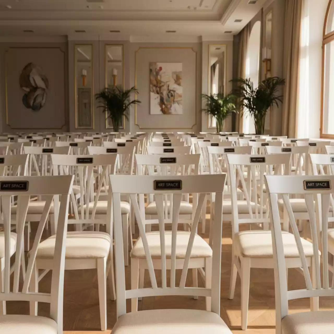 Аренда Стулья деревянные белые в гранд-отеле «Жемчужина» — ART SPACE