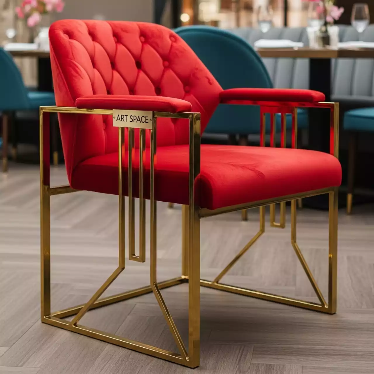 Аренда Стулья Хит золото ромб красный в ресторане «Плакучая Ива» — ART SPACE