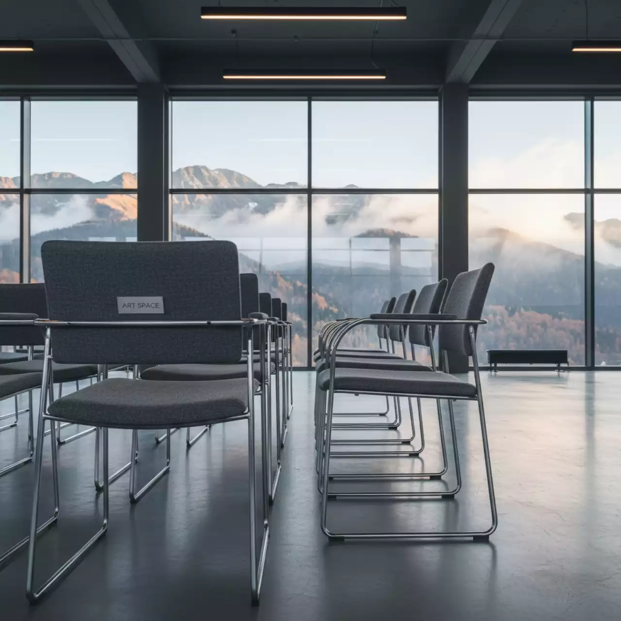 Аренда Стулья металлические серые для конференции на курорте «Газпром» (Альпика) — ART SPACE