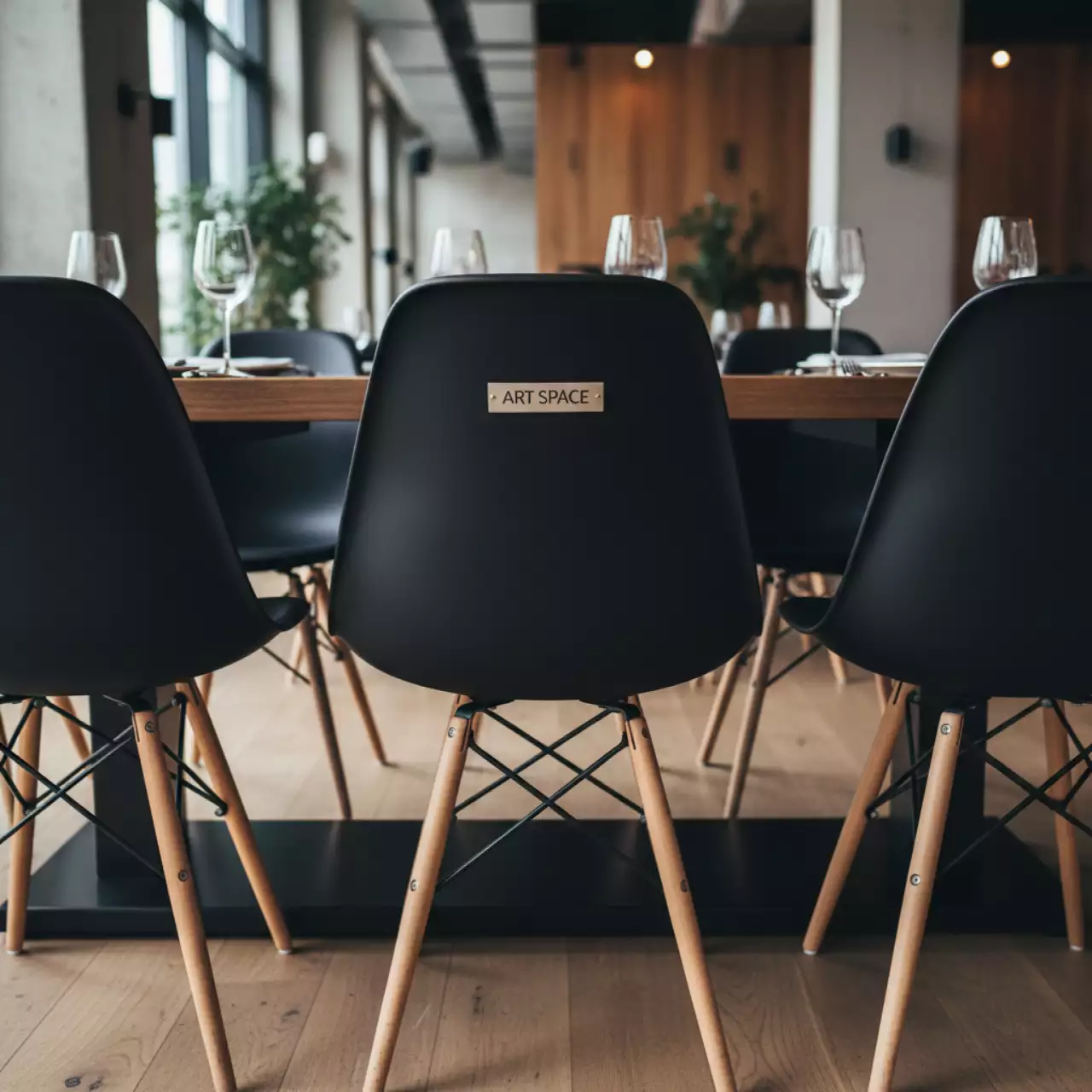 Аренда Стулья пластиковые Eames black деревянные ножки в ресторане «Магеллан» — ART SPACE