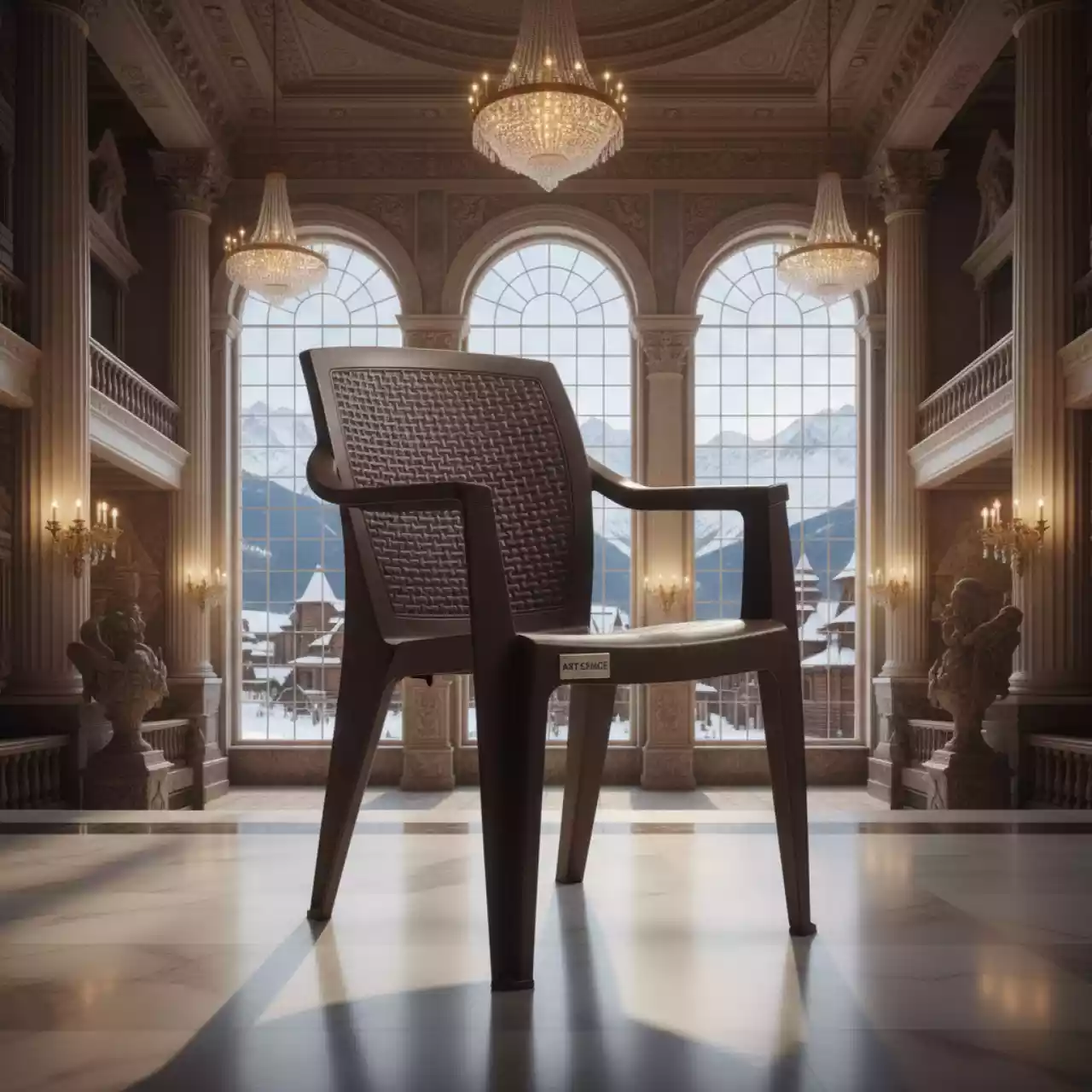 Аренда Стул Ялта темно коричневый пластик имитация ротанга в этно-парке «Моя Россия» — ART SPACE