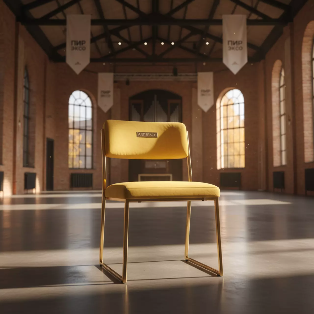 Аренда Стул золотой ДЮПОН лимонный в Зале органной и камерной музыки — ART SPACE