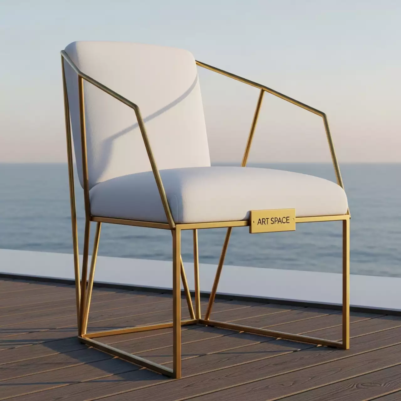 Аренда Стул золотой ОКТАВА белый бархатный на пляже «Ривьера» — ART SPACE