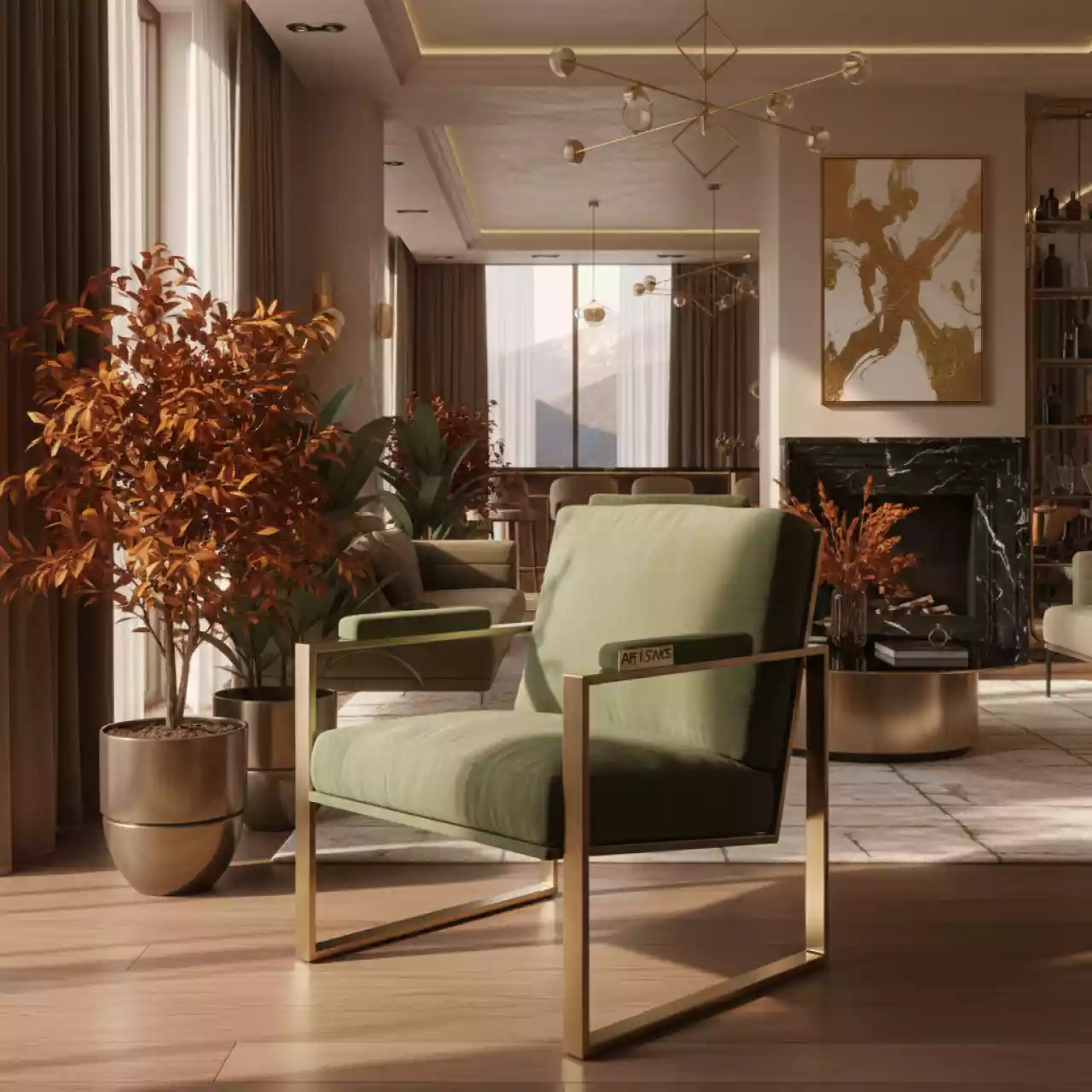 Аренда Стул золотой ОКТАВА эвкалиптовый бархат в Golden Tulip Rosa Khutor — ART SPACE