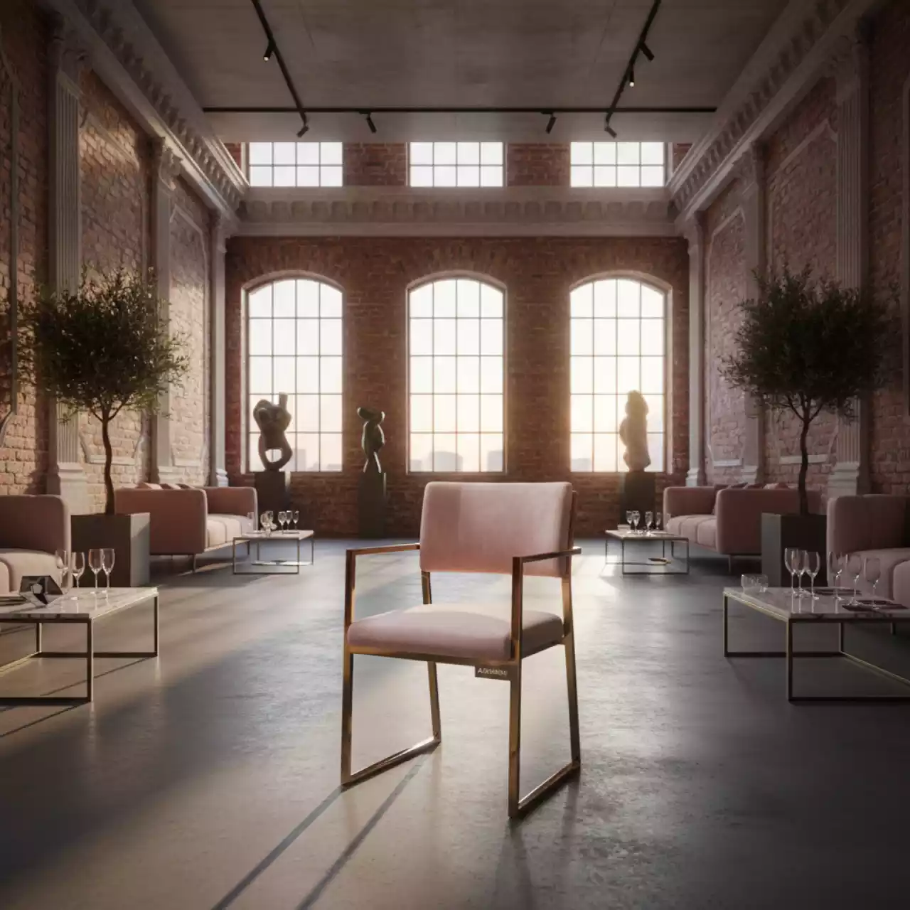 Аренда Стул золотой жемчужно розовый бархат ОКТАВА в лофте «Студия 21» — ART SPACE