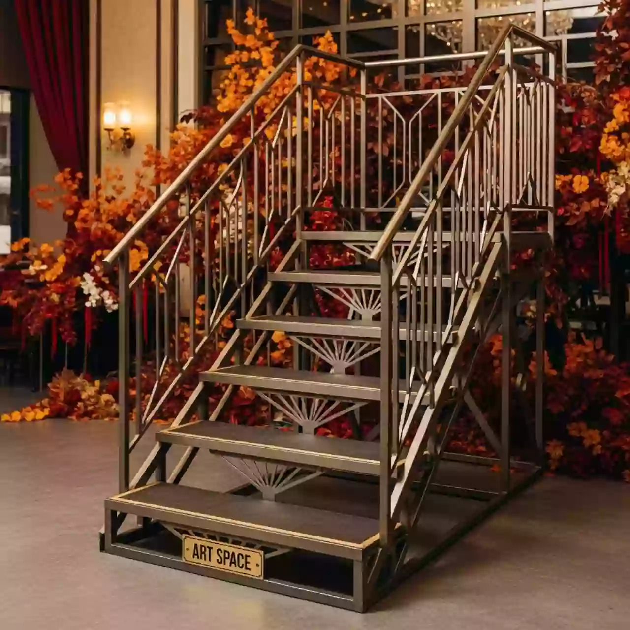 Аренда Ступени лестницы для подиума с перилами высота 20 100 см в ресторане «Сыроварня» — ART SPACE