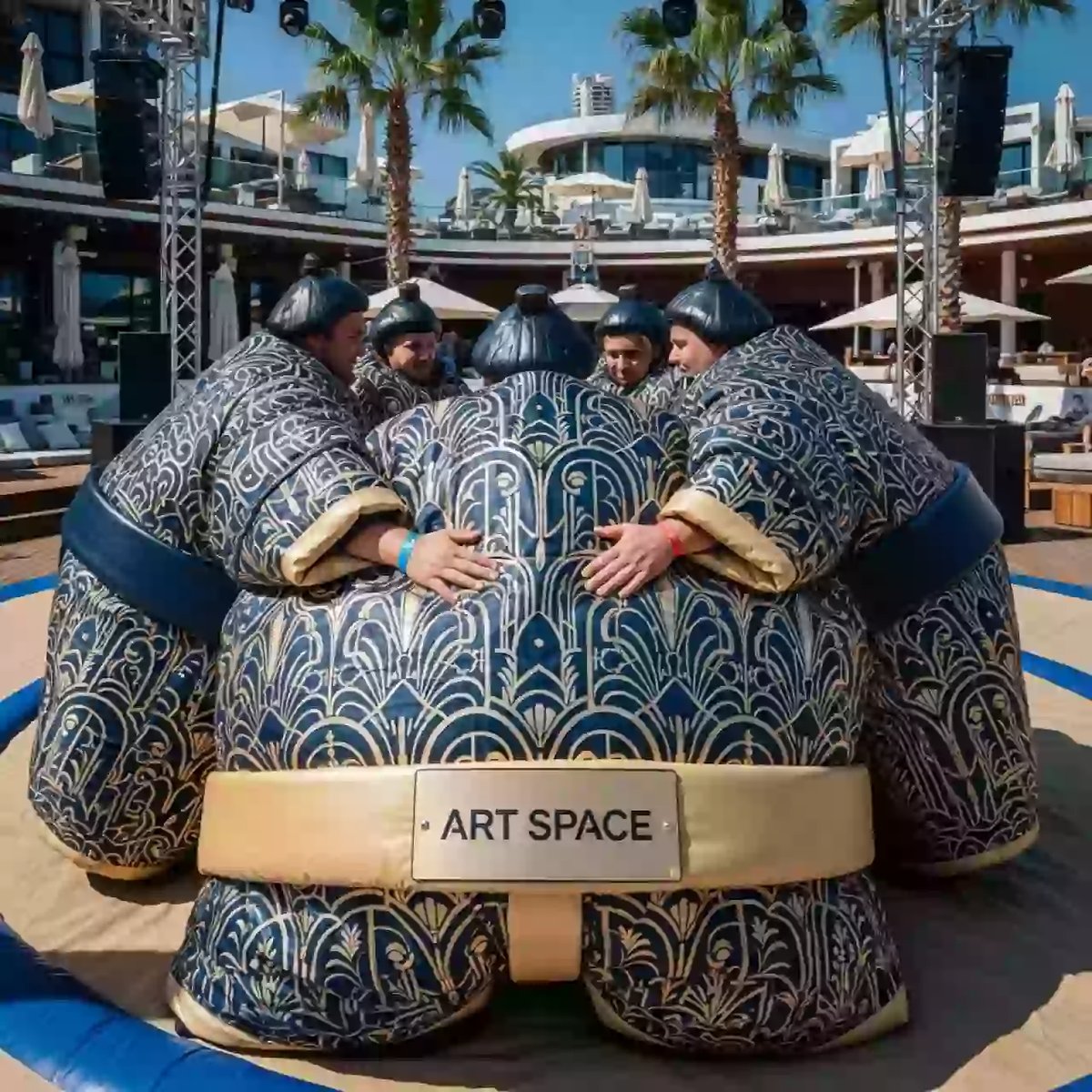 Аренда Сумо костюмы "Блинный бой" в пляжном комплексе VinoGrad — ART SPACE