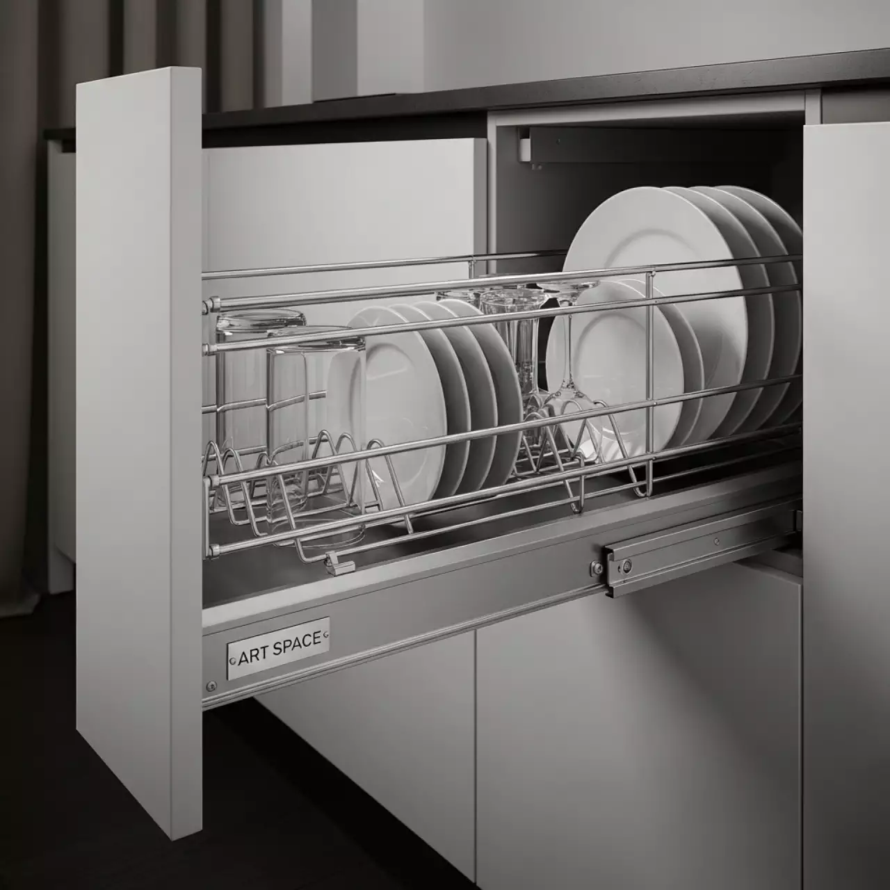 Аренда Сушка выдвижная для посуды ALBA в нижнюю базу 600 мм с доводчиком в Boutique Hotel PORTUM 1905 — ART SPACE