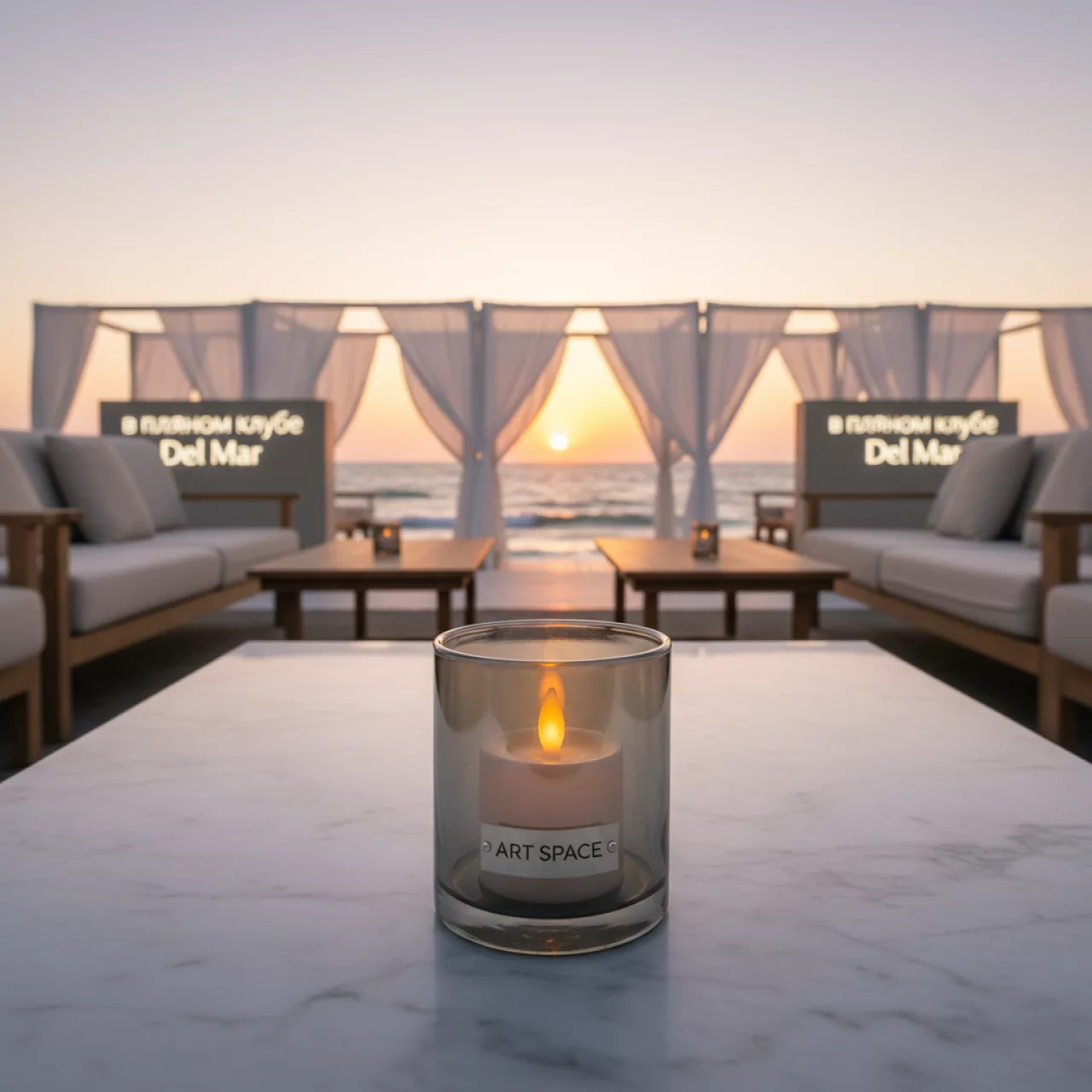 Аренда Свеча LED дымчатая Ода малая в пляжном клубе Del Mar — ART SPACE
