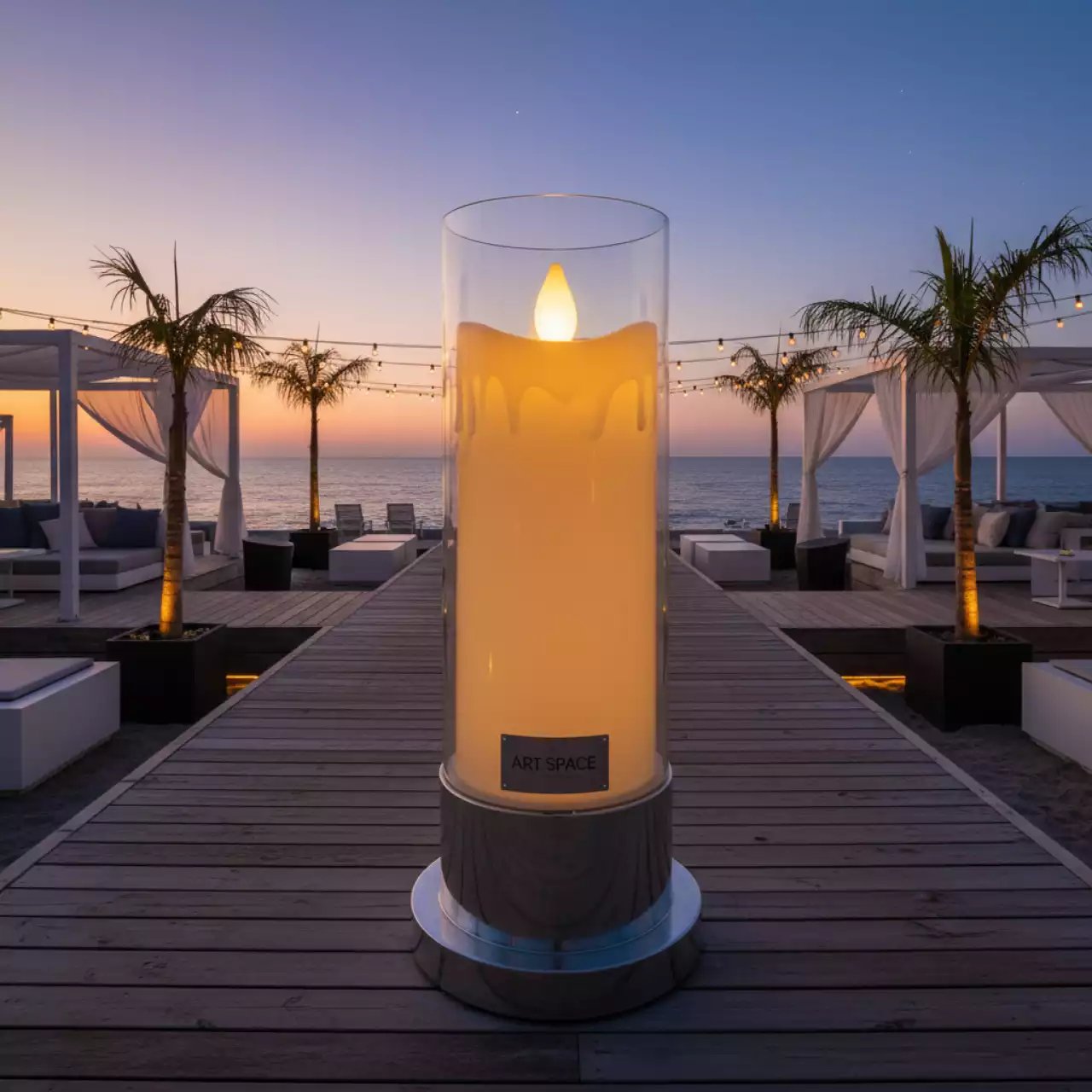 Аренда Свеча LED Ода прозрачная большая на пляжных клубах Хосты — ART SPACE