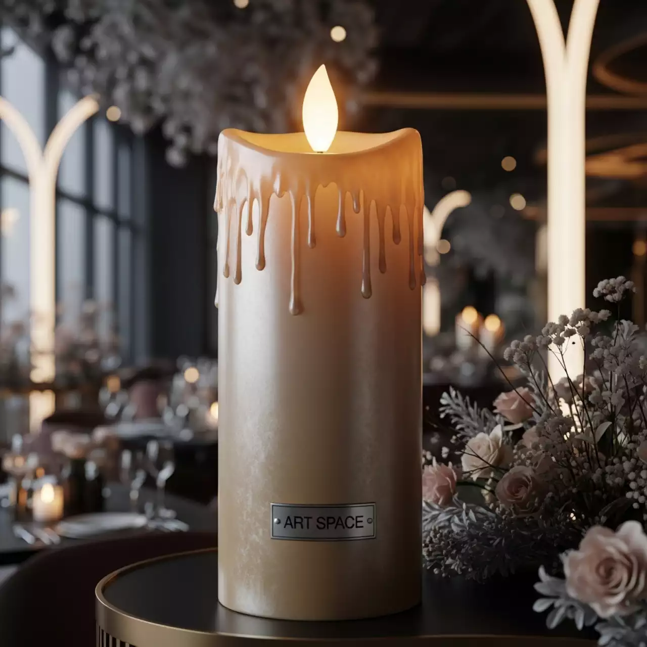 Аренда Свеча LED Ода золотой перламутр большая без батареек в ресторане «Плакучая Ива» — ART SPACE