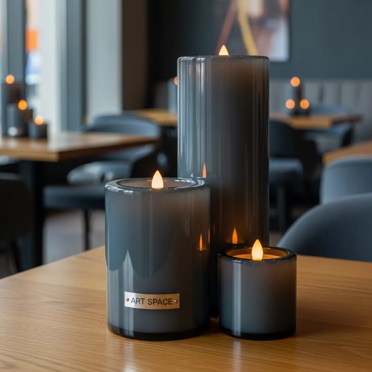 Аренда Свечи LED дымчатые глянцевые Ода набор без батареек в ресторане «Баран-Рапан» — ART SPACE