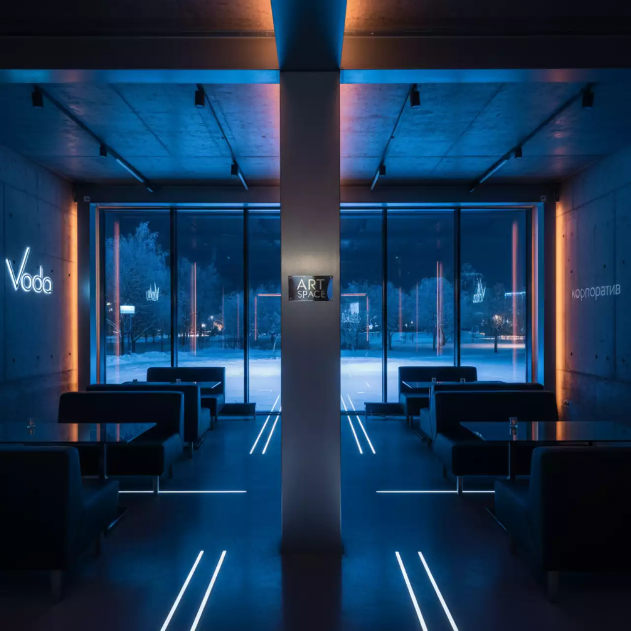 Аренда Светильники светодиодные профи в ресторане «Voda» — ART SPACE