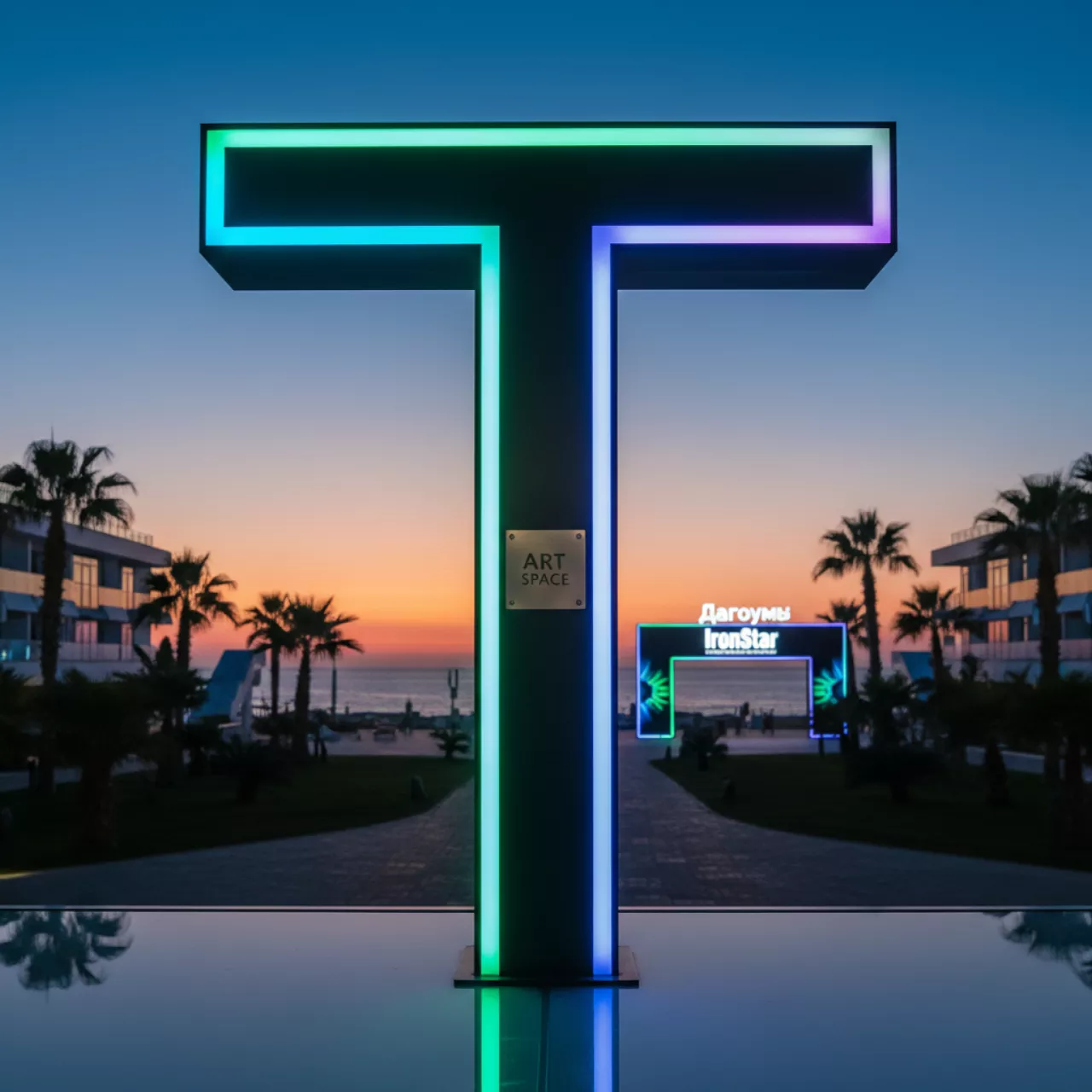 Аренда Световая буква Т узел на 3 направления квадратная конфигурация в комплексе «Дагомыс» — ART SPACE