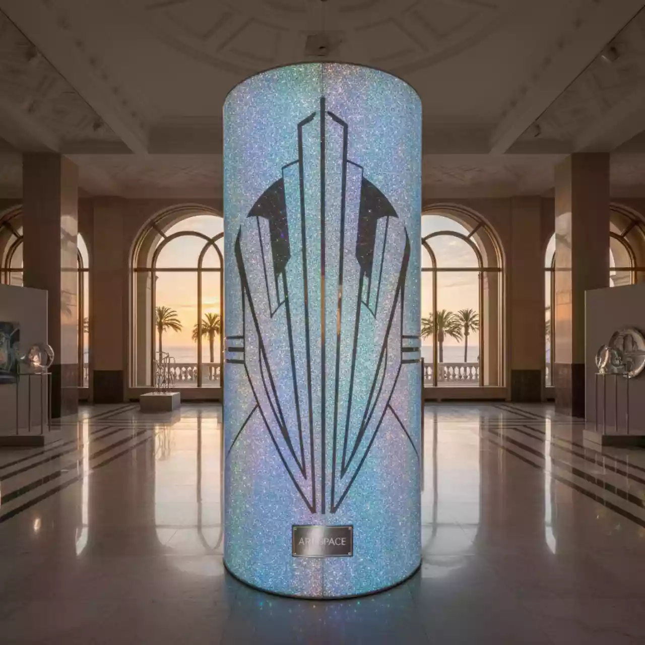 Аренда Световая глиттерная конструкция цилиндр в санатории «Сочи» — ART SPACE