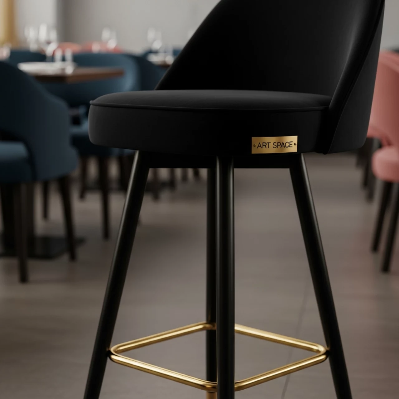 Аренда Табурет барный Кален черный велюр золотое основание в ресторане «Магадан» — ART SPACE