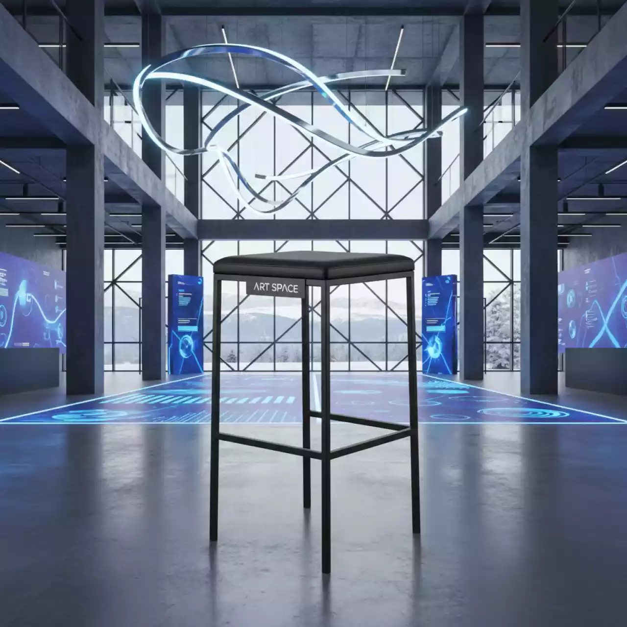 Аренда Табурет Лофт 11 М экокожа BLACK каркас черный муар Ral 9005 в Cosmos Sochi Hotel — ART SPACE