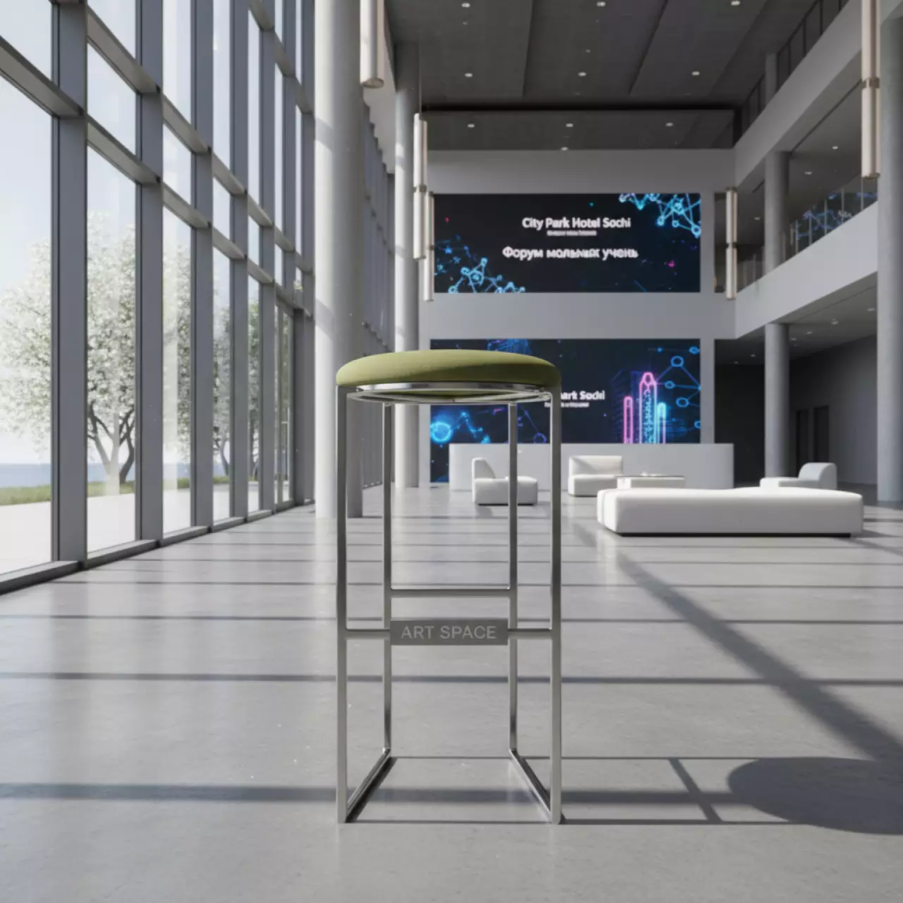 Аренда Табурет Вегас каркас серебро оливковый в City Park Hotel Sochi — ART SPACE