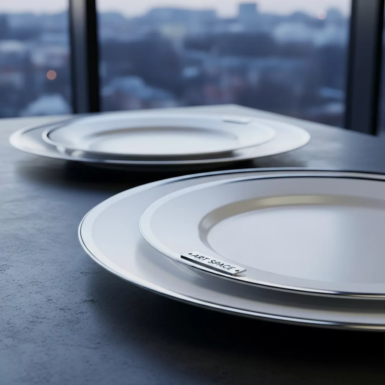 Аренда Тарелка Крисп с серебряным кантом набор из 2 в Alpha Sirius — ART SPACE