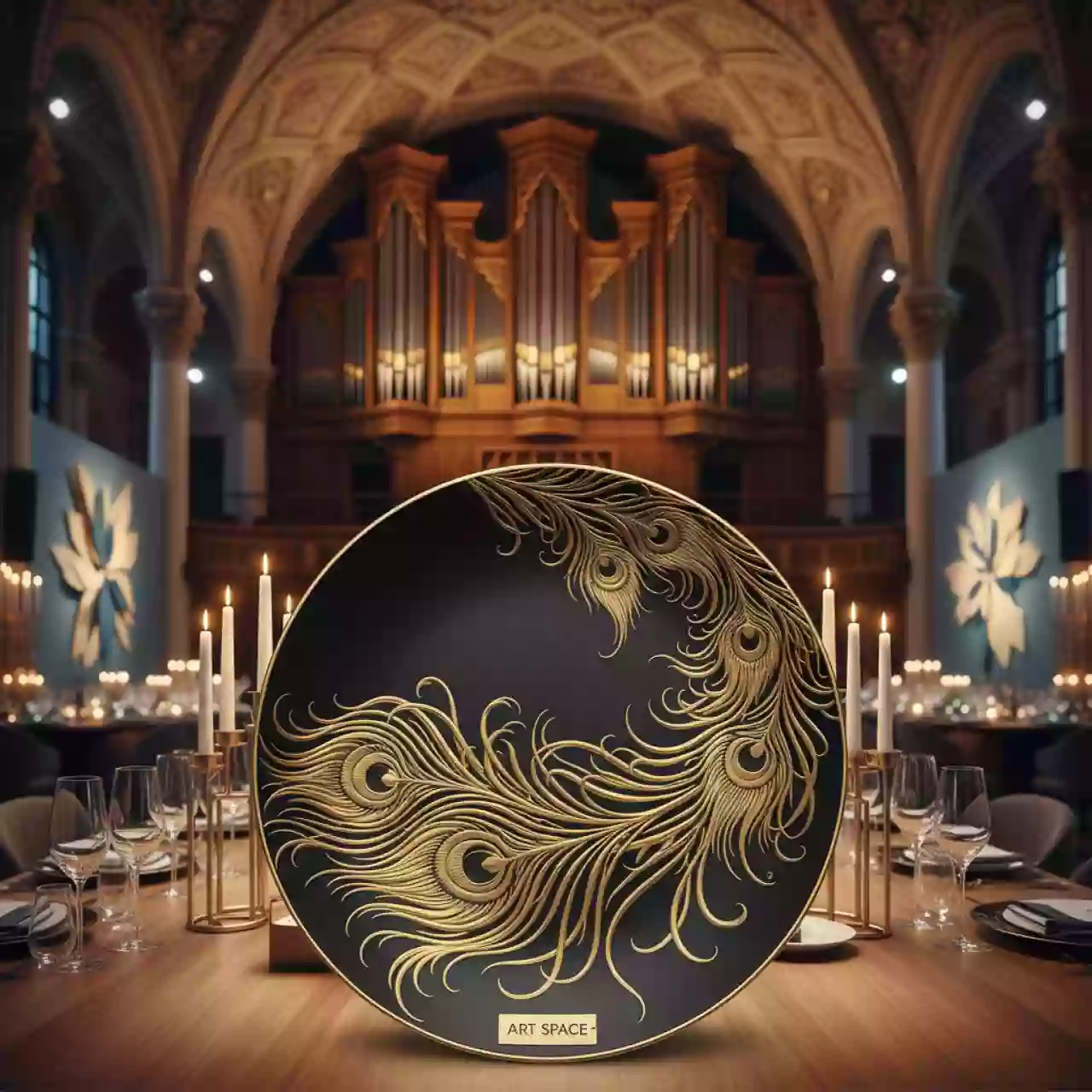 Аренда Тарелка павлин черно золотая в Зале органной и камерной музыки — ART SPACE