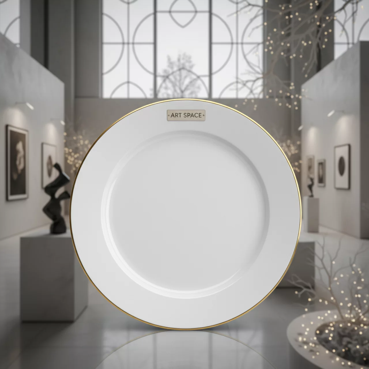 Аренда Тарелка подстановочная Беладонна белая с золотой каймой 25,5 см высота 3,5 см в комплексе Sea Galaxy — ART SPACE