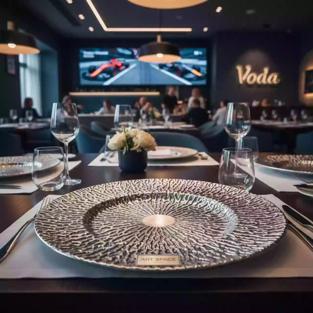 Аренда Тарелка подстановочная Corall серебро 35 см в ресторане «Voda» — ART SPACE
