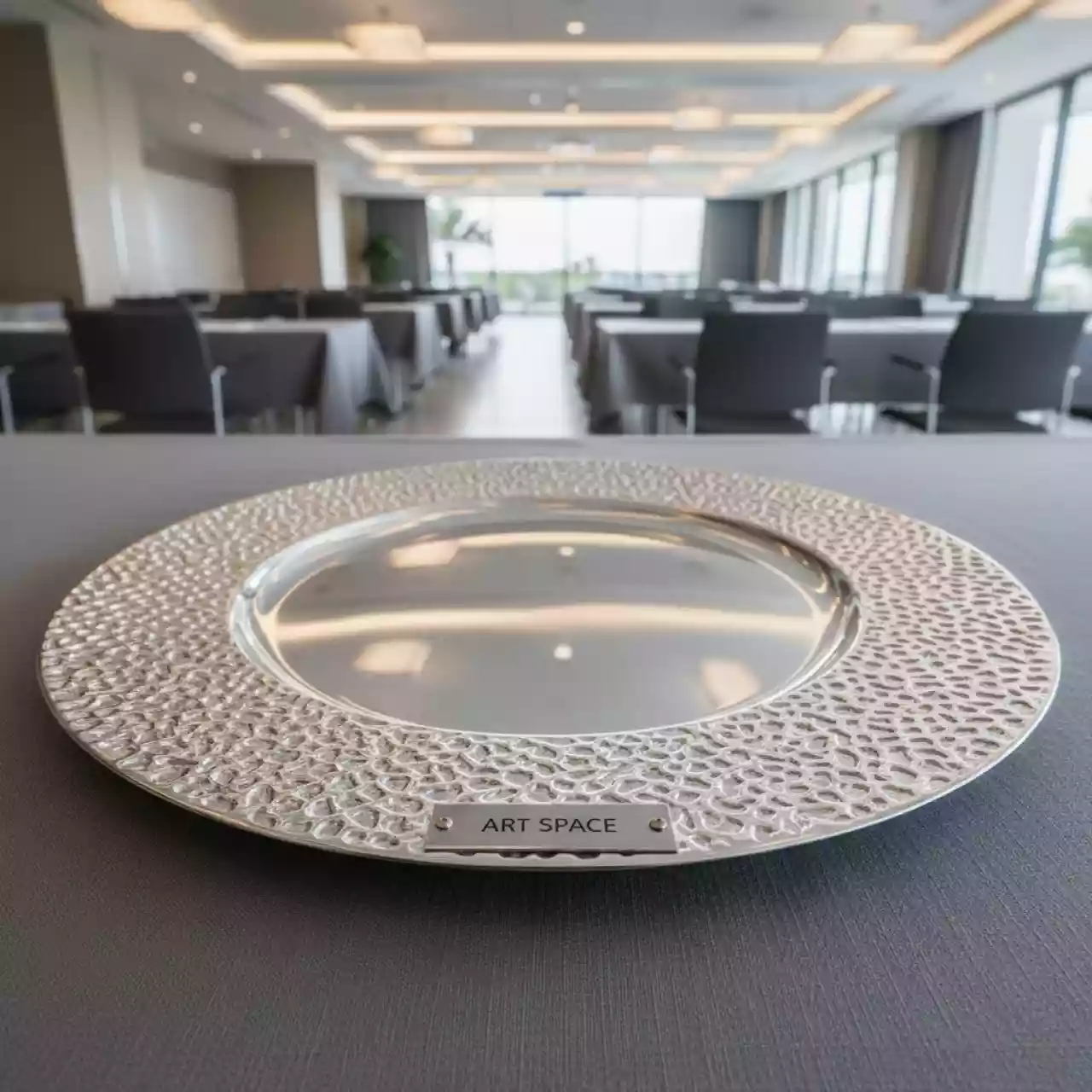 Аренда Тарелка подстановочная Corall серебряная 35 см в Karat Resort — ART SPACE