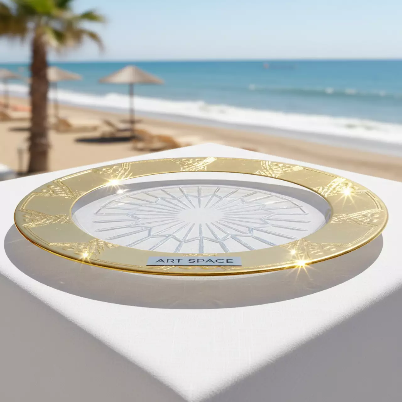 Аренда Тарелка подстановочная Гетсби с золотым кантом 33 см на пляже «Маяк» — ART SPACE
