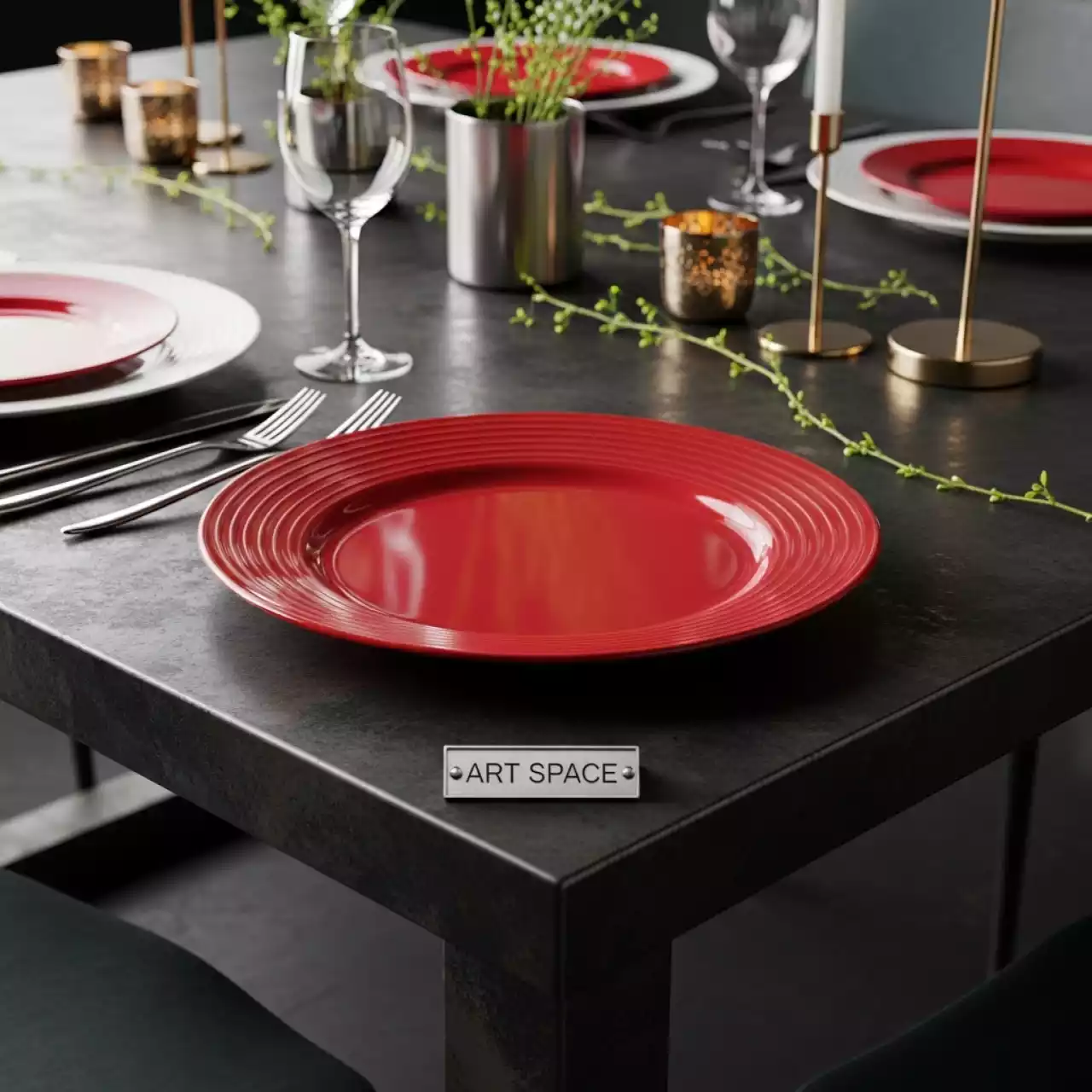 Аренда Тарелка подстановочная красная Porland 280 мм в санатории «Металлург» — ART SPACE