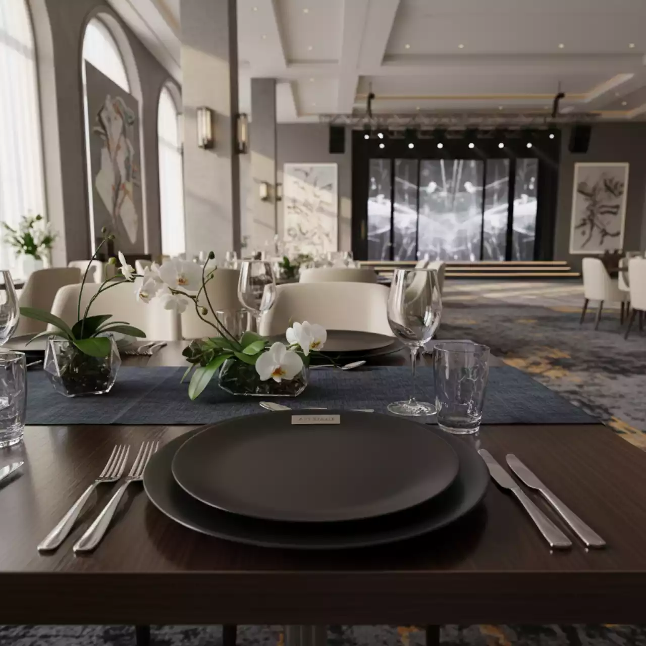Аренда Тарелка подстановочная Porland черная 28 см в гранд-отеле «Жемчужина» — ART SPACE