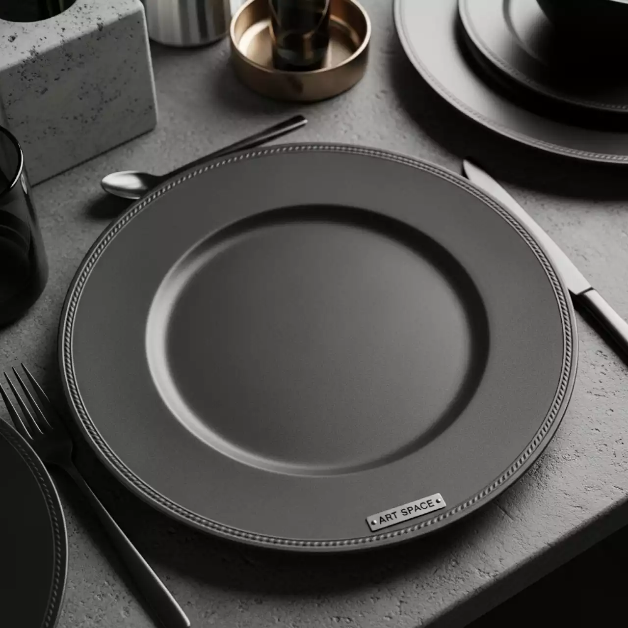 Аренда Тарелка подстановочная Porland темно серая 28 см в Поляна 1389 Отель и Спа — ART SPACE