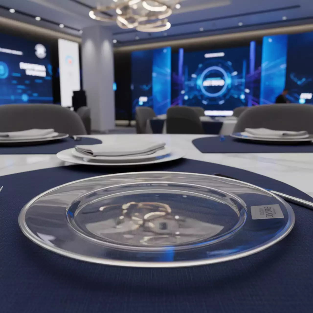 Аренда Тарелка подстановочная "Салак" прозрачная с серебряной каймой в Mantera Supreme — ART SPACE