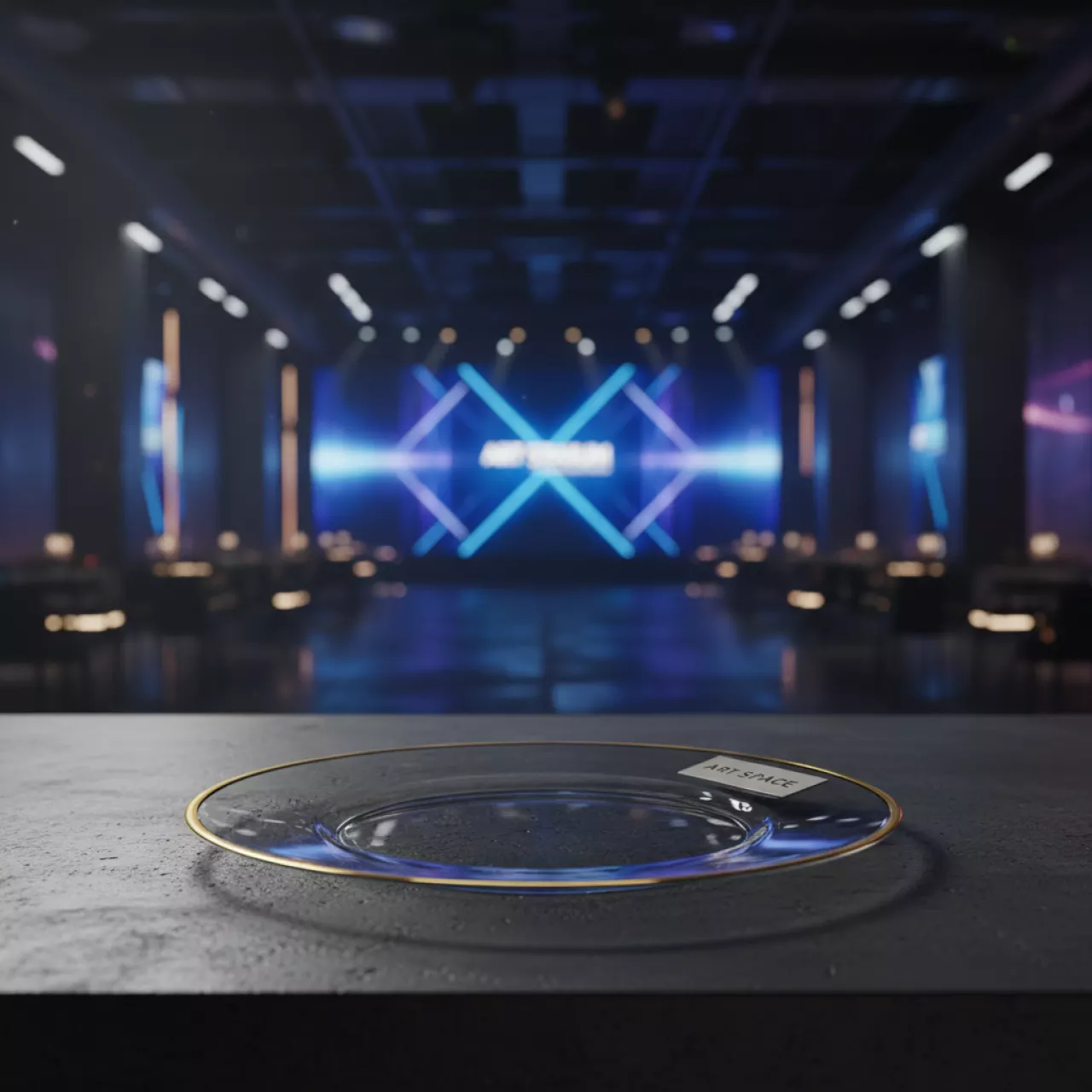 Аренда Тарелка прозрачная с золотой каймой в VK Stadium Sirius — ART SPACE