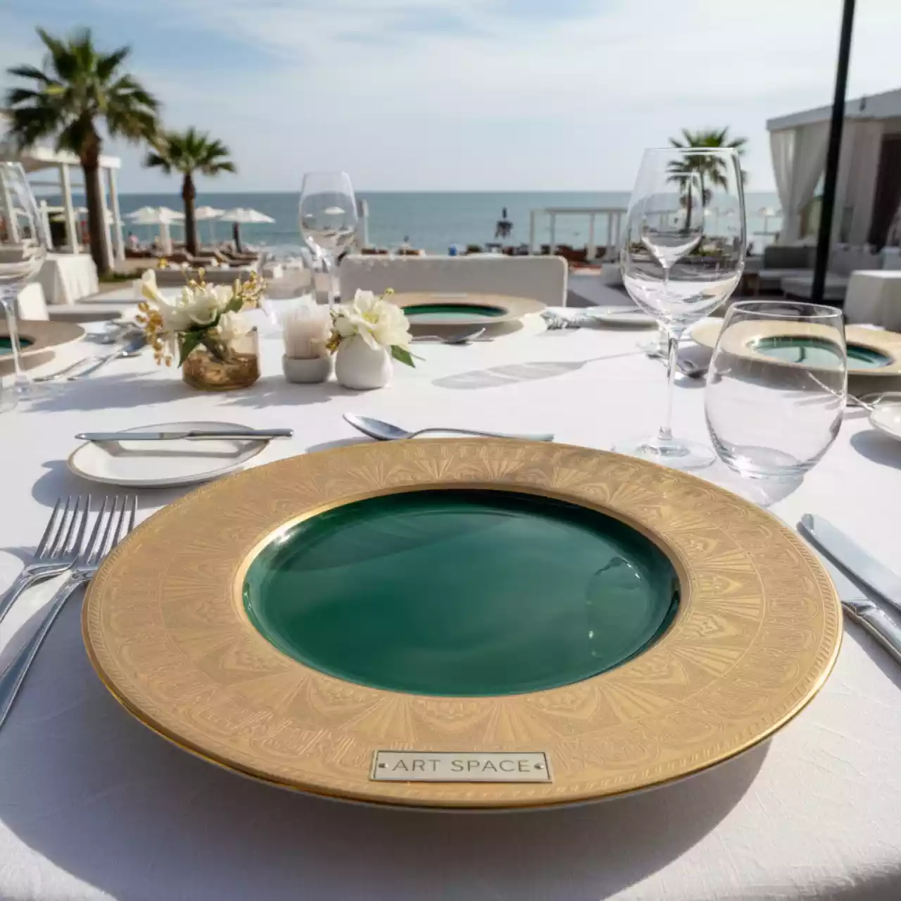 Аренда Тарелка зеленое золото 33 см на пляжных клубах Хосты — ART SPACE
