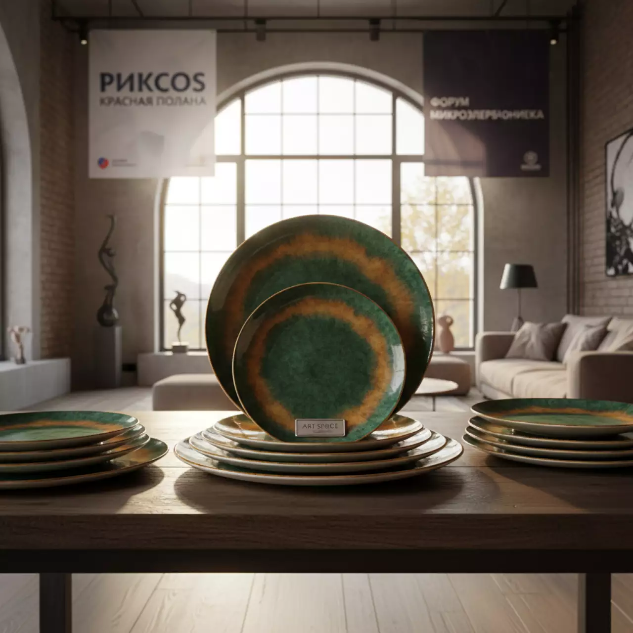 Аренда Тарелки АКВАРЕЛЬ зелено карамельные в Rixos Krasnaya Polyana — ART SPACE