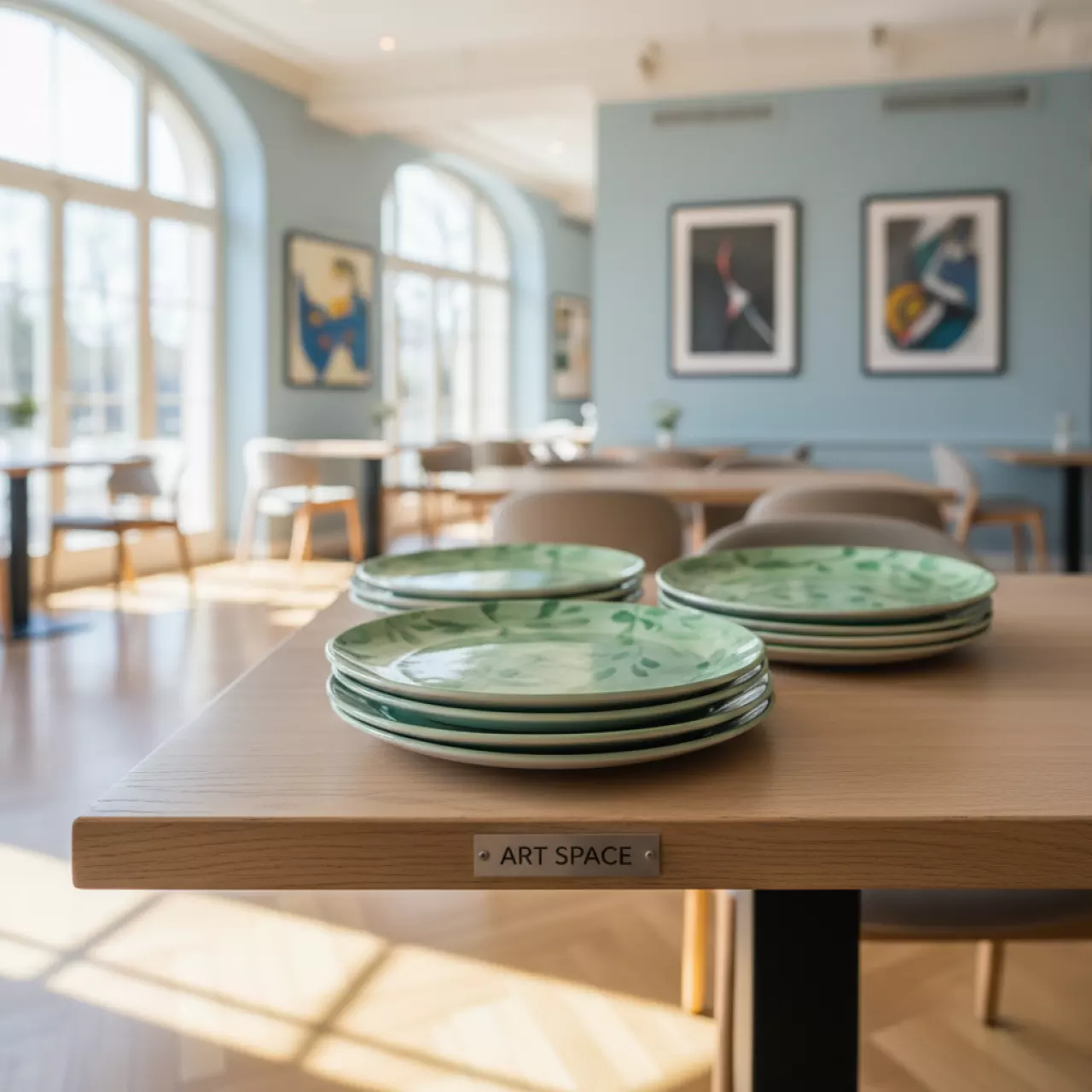 Аренда Тарелки АКВАРЕЛЬ зеленые в ресторане «Sanremo» — ART SPACE