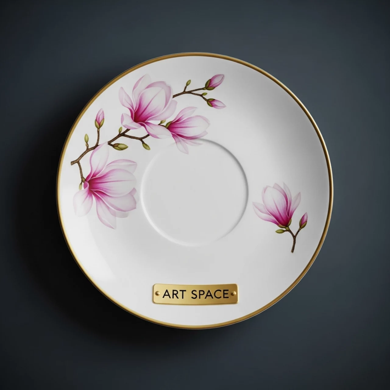Аренда Тарелочка для комплимента Магнолия розовая с золотой каймой диаметр 8,5 см высота 2,5 см в лофте «Студия 21» — ART SPACE