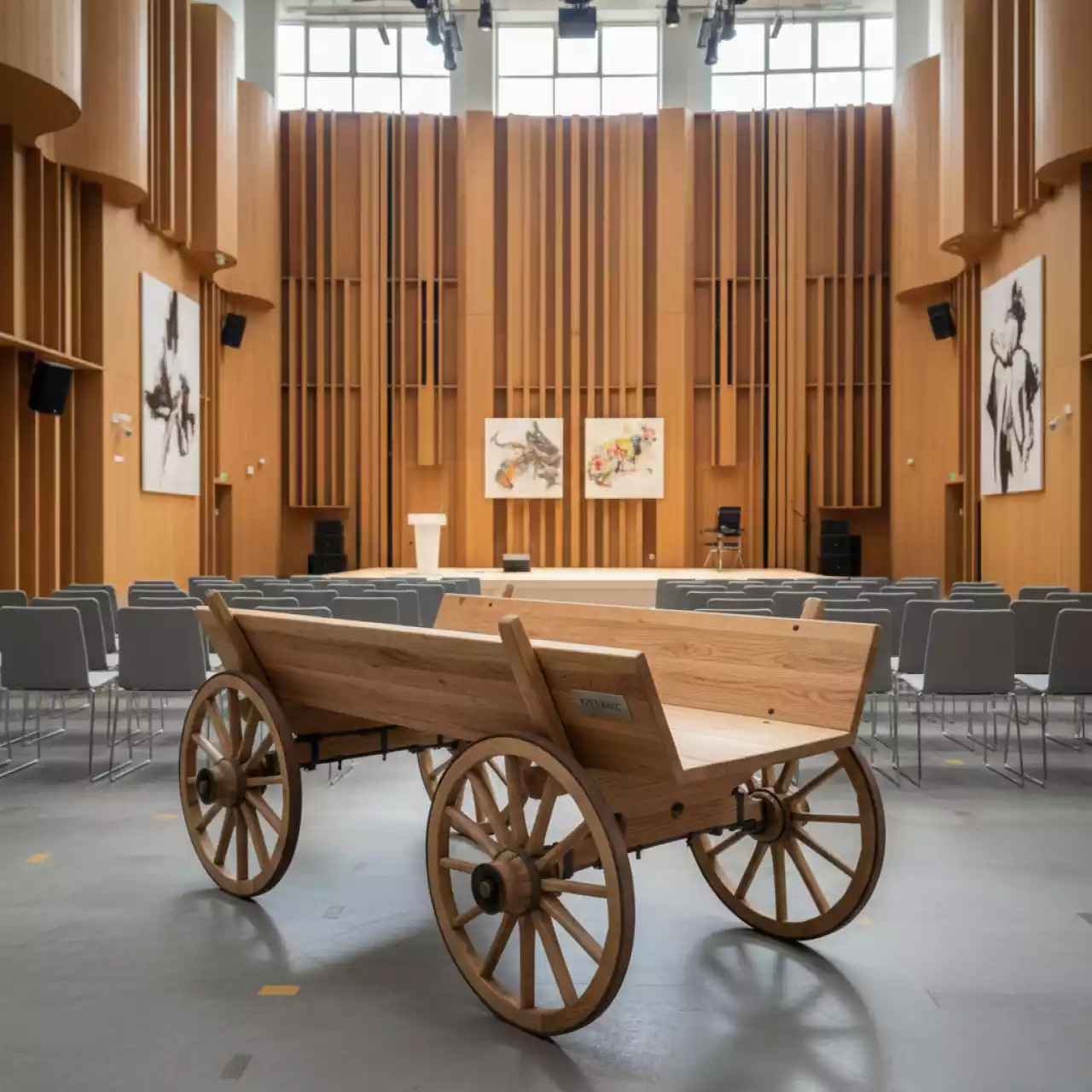 Аренда Телега деревянная Village в Зале органной и камерной музыки — ART SPACE