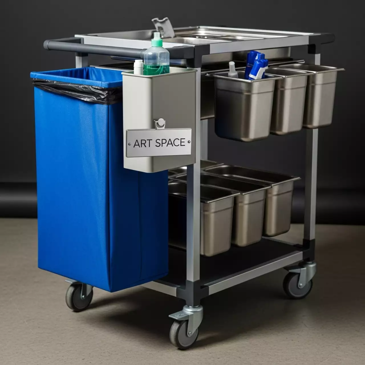 Аренда Тележка для горничной синий мешок в ресторане «Паруса» — ART SPACE