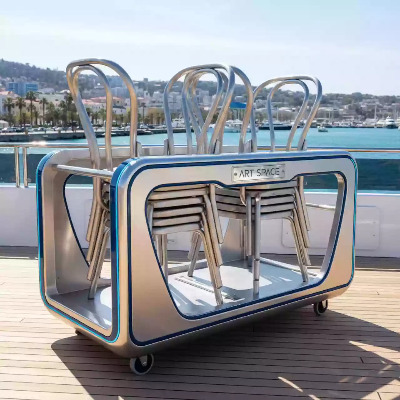 Аренда Тележка для стульев Tolix на VIP теплоходе (Морпорт Сочи) — ART SPACE