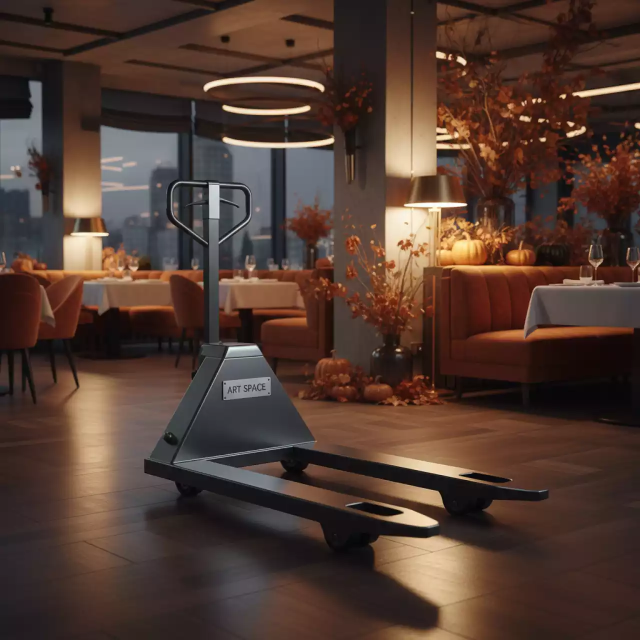 Аренда Тележка гидравлическая Tisel T25 08 с нестандартной длиной вил в ресторане «Паруса» — ART SPACE